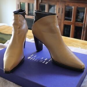 Stuart Weitzman Caramel and Chocolate Zippered Back Short Leather Boot